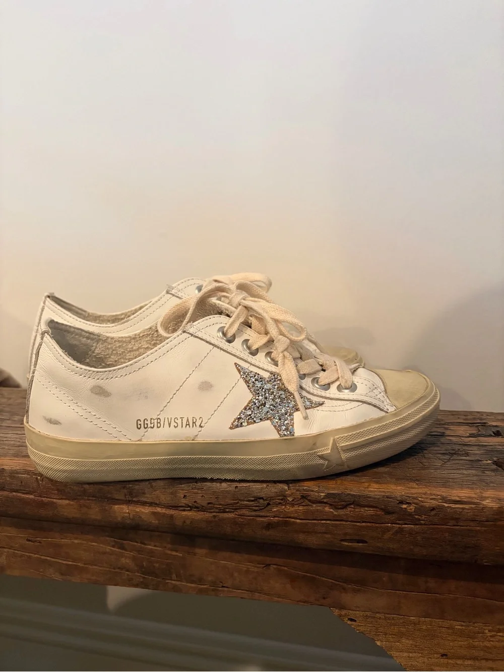 Golden Goose VSTAR2 White Sneaker with Green Accent